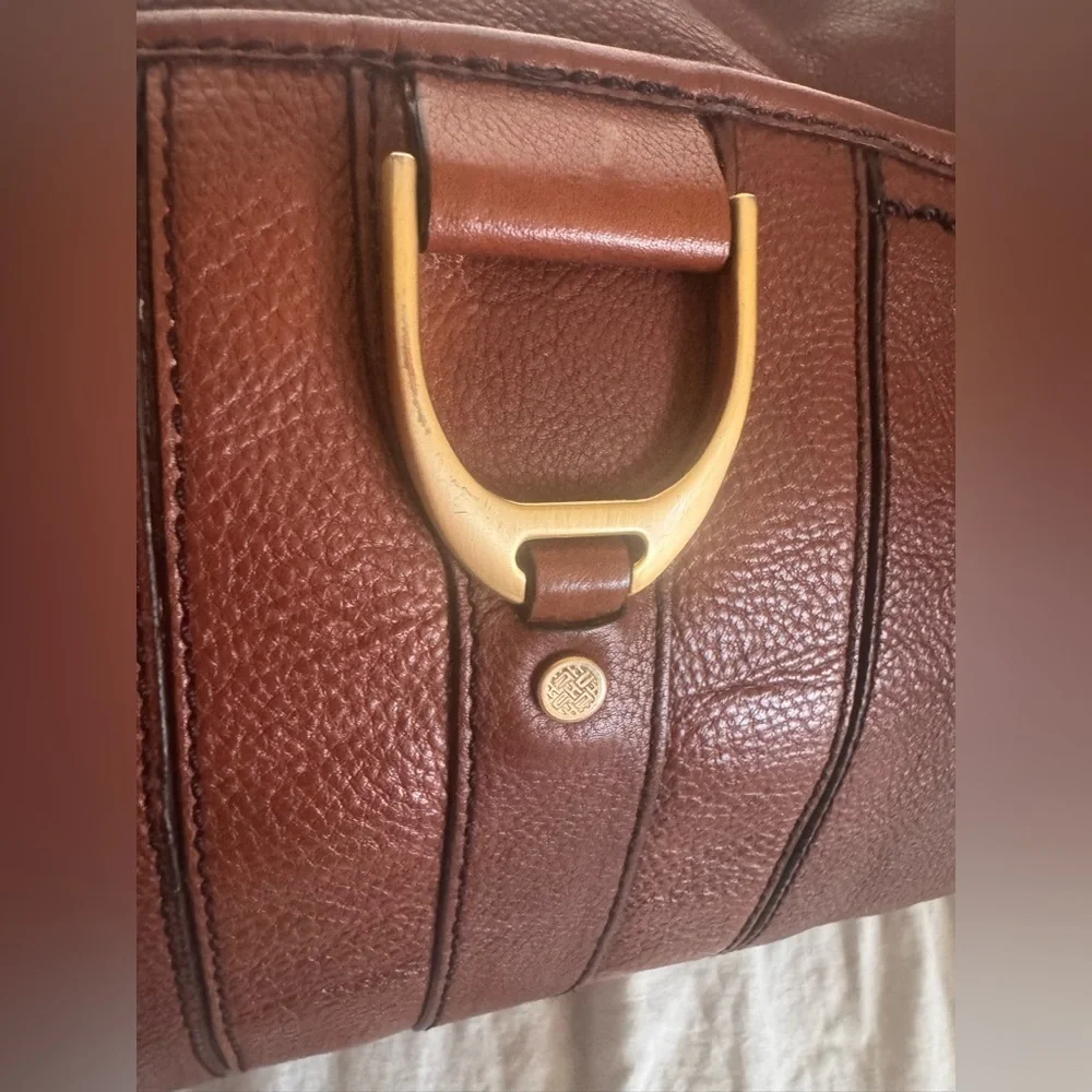 Cole Haan Brown Leather Satchel Braided Handle Top Zip Bag